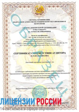 Образец сертификата соответствия аудитора №ST.RU.EXP.00014300-1 Сковородино Сертификат OHSAS 18001